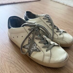 White Leather Women's Sneaker with Silver Glitter Star